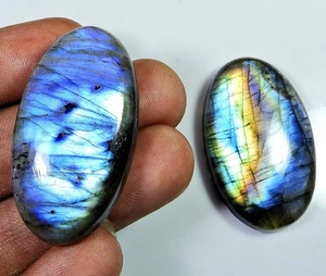 2 Pcs Natural Multi Labradorite Oval Cabochon Loose Gemstone 24X43-24X45MM o275 - Bild 1 von 9