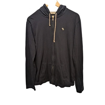 Abercrombie & Fitch Men's Lightweight Zip-Up Hoodie Sweatshirt Navy Blue Y2K - Image 1 of 4