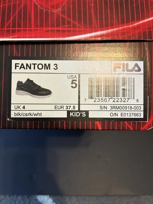 Fila Fantom 3 Kids кроссовки размер 5 черный новый в коробке - Изображение 1 из 3