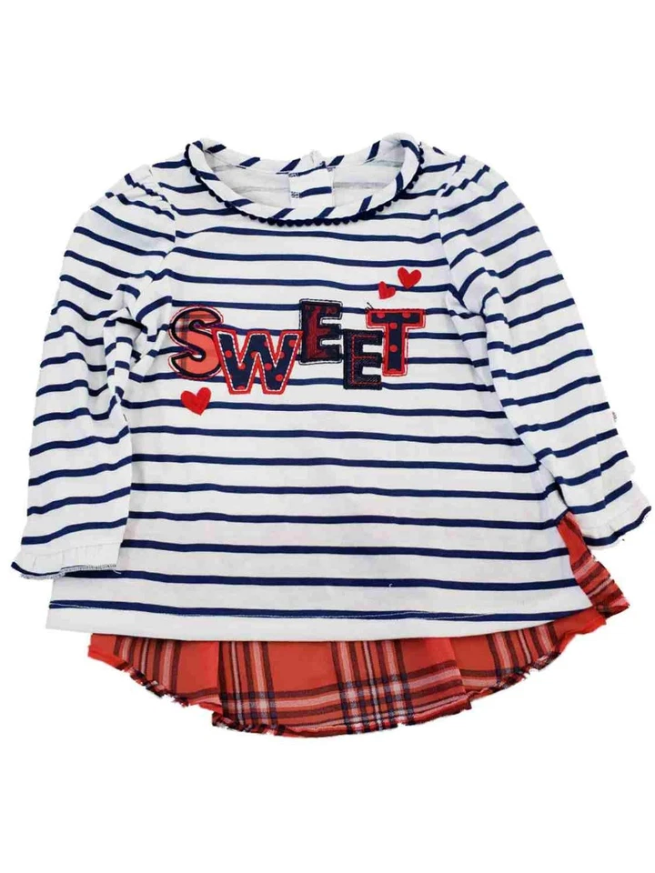 Conjunto de 2 piezas de camisa dulce roja blanca azul corazón top e inferior para niñas infantiles 24 m Foto 1 de 2