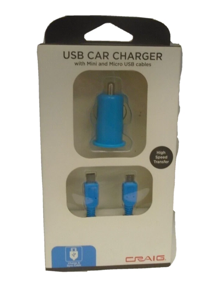 Craig USB Car Charger Mini & Micro Cables Light BLUE - Image 1 of 1