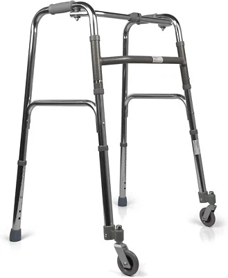 DEAMBULATORE GIRELLO PER ANZIANI 2 RUOTE 2 PUNTALI PIEGHEVOLE ALTEZZA REGOLABILE - Immagine 1 di 3