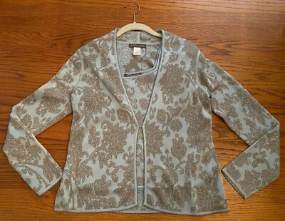 SIGRID OLSEN 2 Piezas Conjunto de Suéter Doble Tejido Cárdigan sin Mangas Aqua Taupe Talla Pequeña Foto 1 de 4