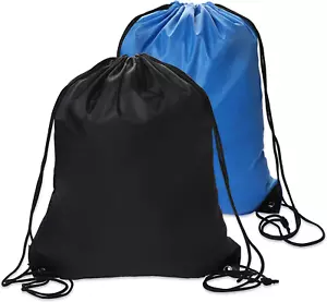 2PCS Drawstring Bags PE Bags Drawstring Gym Bag Black Draw String Bags Drawstrin - Picture 1 of 5