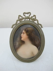 After Angelo ASTI Hand Painted MINIATURE Porcelain FEMALE Framed Portrait - Picture 1 of 6