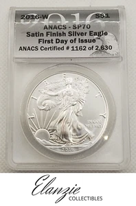 2016-W American Eagle $1 Dollar Satin Finish FDOI ANACS SP70 #1162 of 2630 - Picture 1 of 5