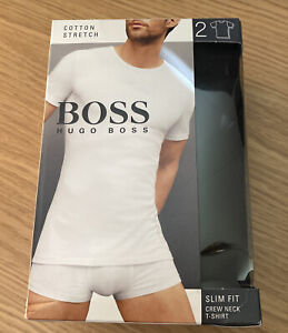 BNIB Hugo Boss Slim Fit 2 Pack Crew Neck T-Shirts XL Black 100% Genuine