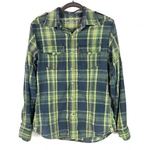 Levis Knopfleiste Shirt grün blau kariert Roll Tab Ärmel Western Herren Größe M - Bild 1 von 9