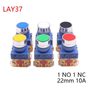 22mm Flat Round Head Push Button Switch Momentary Latching 1NO 1NC ON/OFF LAY37 - Picture 1 of 17
