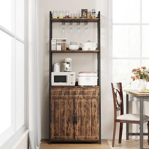 Bakers Rack With Cabinet 70.8" Microwave Stand Bar Cabinet Kitchen Stand Rack - Picture 1 of 10