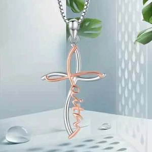 Faith Cross Pendant Adjustable Necklace in Rose Gold & Silver - Picture 1 of 4
