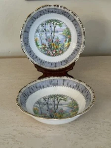 2 Royal Albert Silver Birch Soup or Cereal Bowl Bone China England Set Of 2! - Picture 1 of 13