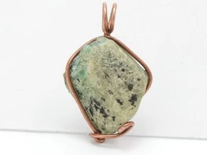 Emerald Rough Pendant Wire Wrapped Copper Jewelry 27X22X10MM Personalized Gift - Picture 1 of 8