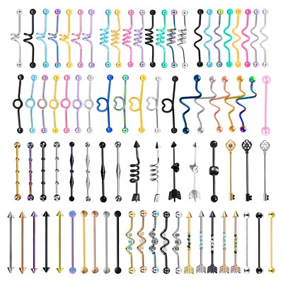 Multistyle 14G Industrial Barbell Earrings Cartilage Helix Piercing Jewelry- ONE - Image 1 of 4