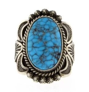 10 - Natural Birdseye Kingman Turquoise Ring By Navajo Artist Thomas Jim - Picture 1 of 5