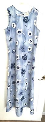 EUC Flower Garden Sleeveless Dress With Criss Cross Tie in Back, Blue Floral, L - Image 1 of 3