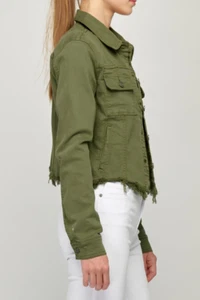 HIDDEN Jeans ausgefranster Saum Cropped Jeansjacke MED Trucker Military oliv tailliert - Bild 1 von 12