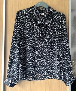 Richards Size 10 12 14 vintage blouse Black white polka dot Cowl roll Neck top - Picture 1 of 8