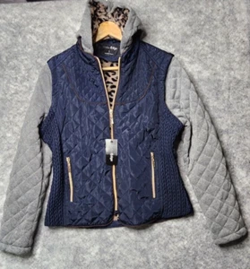 NWT Outer Edge Women’s Jacket Removable Hood & Sleeves Leopard Blue Gray LARGE - Picture 1 of 8