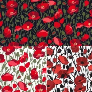 100% Cotton Poplin Fabric Rose & Hubble Poppy Poppies Floral Flower Stone Bow - Picture 1 of 4