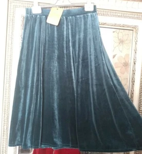 New COTTON TRADERS Ladies Smart Teal Elasticated Velour Velvet Party Skirt UK 12 - Picture 1 of 9