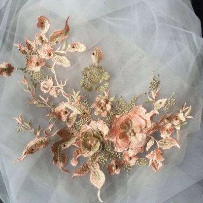 Pearl Beaded 3D Flowers Lace Applique Wedding Dress Decor Floral Patch Costume - Image 1 of 4