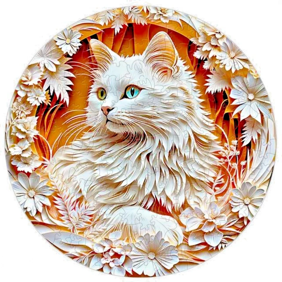 Rompecabezas de madera gato real blanco (mejor regalo) Foto 1 de 4