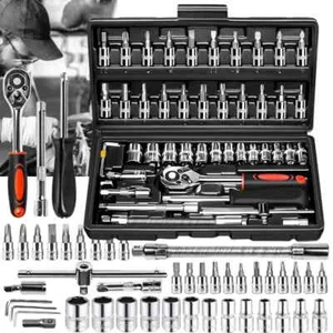 46tlg 1/4" Antrieb Steckschlüssel Ratsche Werkzeug Kit Auto Reparatur Metrisch Set - Bild 1 von 9