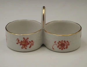HEREND HUNGARY CHINESE BOUQUET RUST DOUBLE SALT DIP OPEN SALT CELLARS  #251 - Picture 1 of 5