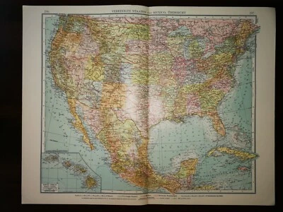 DOUBLE-PAGE MAP- USA AND MEXICO ,PAGE 196-197 , ANDREE GREAT WORLD ATLAS- 1914 - Image 1 of 2