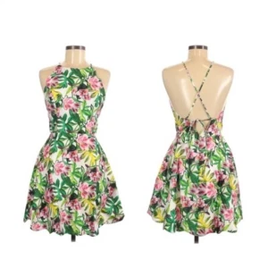 Ark & Co Lilly Pulitzer Floral Skater Swing Dress Cross Open Back Scallop Hem - Picture 1 of 5