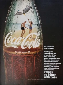 1968 Coca-Cola Soda Couple Flying Kite Glass Bottle Print Ad - Picture 1 of 1