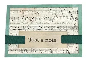 ANY OCCASION Greeting Card - Just A Note Victorian Music Ribbon Handmade A2 size - Picture 1 of 2
