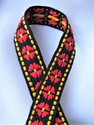 Vintage Woven Jacquard Cotton Trim Edging 7 Yards, 5/8" Wide, Red/Yellow/Black - Image 1 of 4