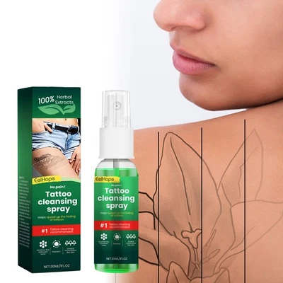 Spray limpiador de tatuajes limpieza suave hidrata piel desvanecimiento marcas de tatuajes 30 ml Foto 1 de 4