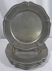 (6) VTG Oneida Cambridge Colonial Pewter Scalloped Queen Anne Dinner Plates Set - Picture 1 of 10