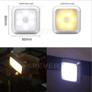 6 LED Motion Sensor Lights PIR Wireless Night Light Battery Cabinet Stair Lamps - Picture 1 of 22