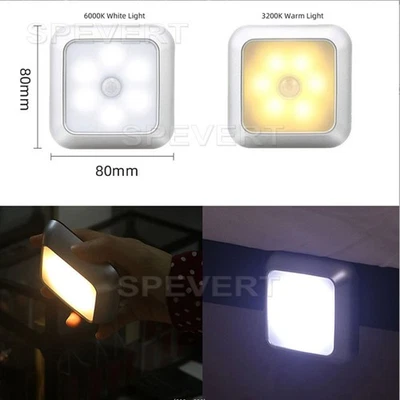 6 LED Motion Sensor Lights PIR Wireless Night Light Battery Cabinet Stair Lamps - Image 1 of 4