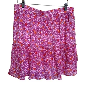 J. Crew abgestufter Rüschenrock rosa, rot und weiß Blumen elastische Taille Large gebraucht, in einwandfreiem Zustand - Bild 1 von 4