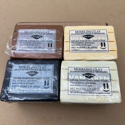 Lot 4 Van Aken Modeling Clay 1 Lb Non-Hardening Made USA Black White Ivory Brown - Image 1 of 4