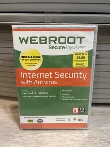 WEBROOT Secure Anywhere Internet Security Plus 3 Devices Antivirus Mobile PC Mac - Picture 1 of 2