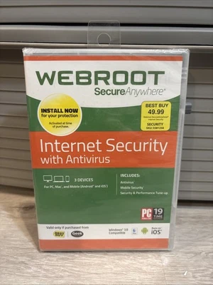WEBROOT Secure Anywhere Internet Security Plus 3 Devices Antivirus Mobile PC Mac - Image 1 of 2