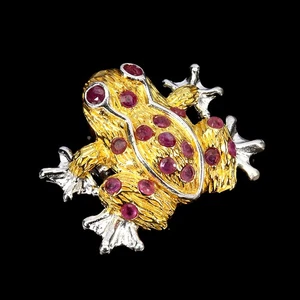 925 Sterling Silver Brooch Pendant Round Ruby Natural Gemstone Frog Jewelry - Picture 1 of 14