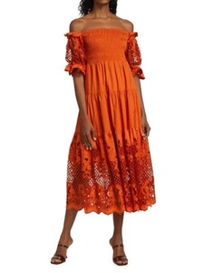 Self Portrait 8 / US 4 Sample Orange Lattice Embroidered Mini Dress Cocktail - Picture 1 of 13