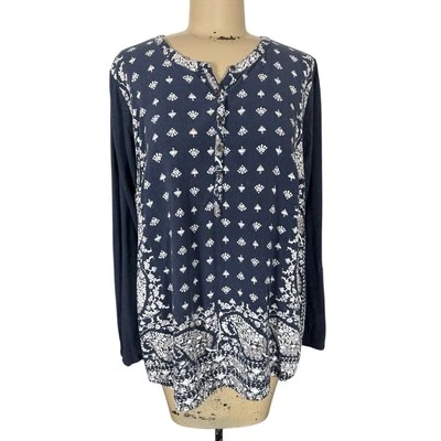 Blusa túnica cachemira azul marino LUCKY BRAND espalda dividida para mujer Plus 1X Foto 1 de 4