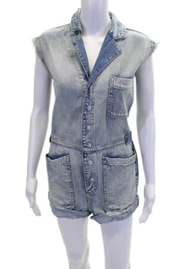 One Teaspoon Womens Button Front Collared Denim Romper Blue Size 2XS - Picture 1 of 6