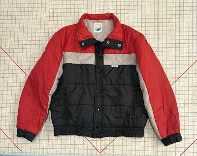 Chaqueta acolchada Western vintage para hombre L/XL negra roja de nailon Bomber Rancher Foto 1 de 4