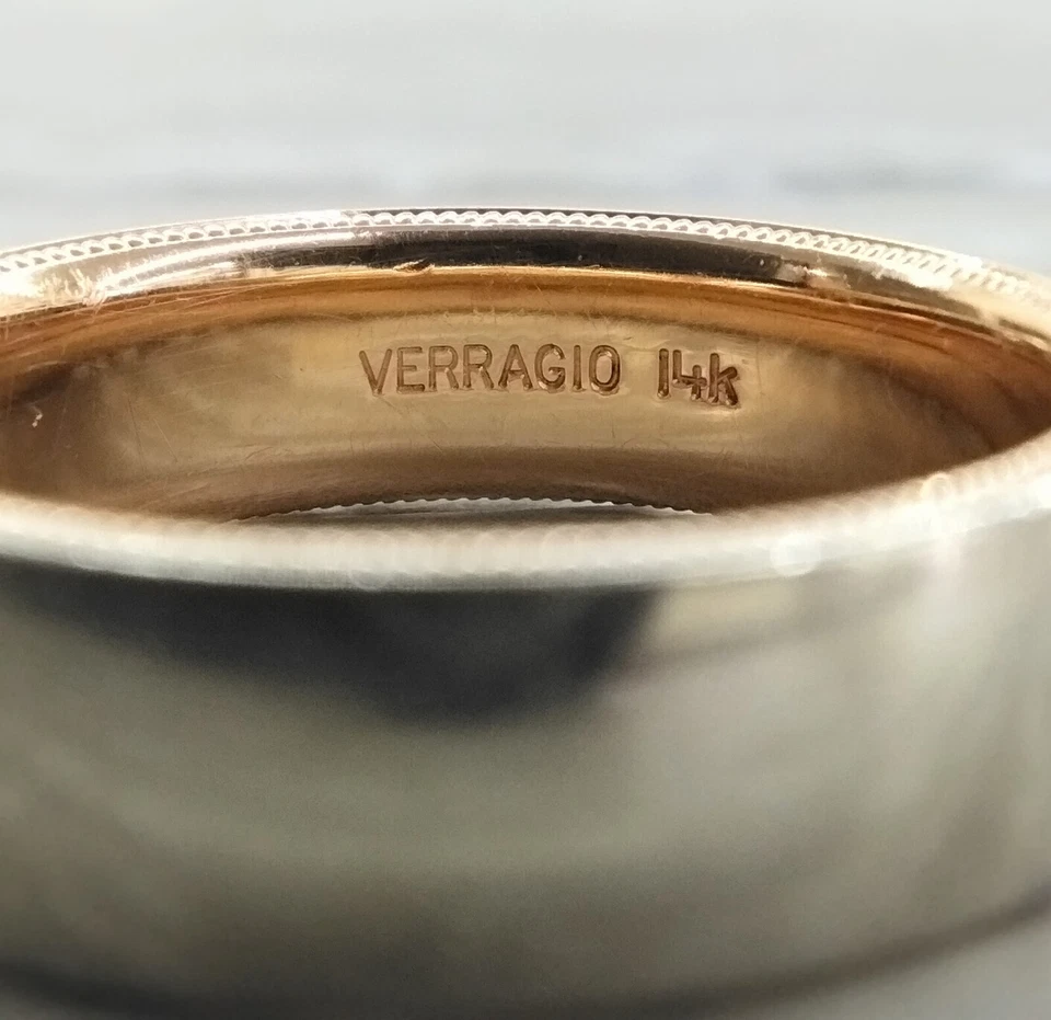 Alianza de boda Verragio de oro rosa y blanco de 14 k de ancho de 6 mm talla 9,5 circonita Foto 1 de 4