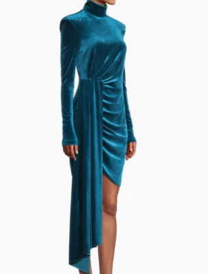One33 Social Side-Drape Velvet Long-Sleeve Minidress Blue-Green Peacock Sz 4 NWT - Image 1 of 4