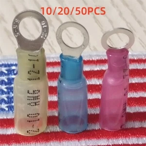 10/20/50CS 10-22AWG Heat Shrink Wire Connector Ring #10Stud Terminals Waterproof - Picture 1 of 15